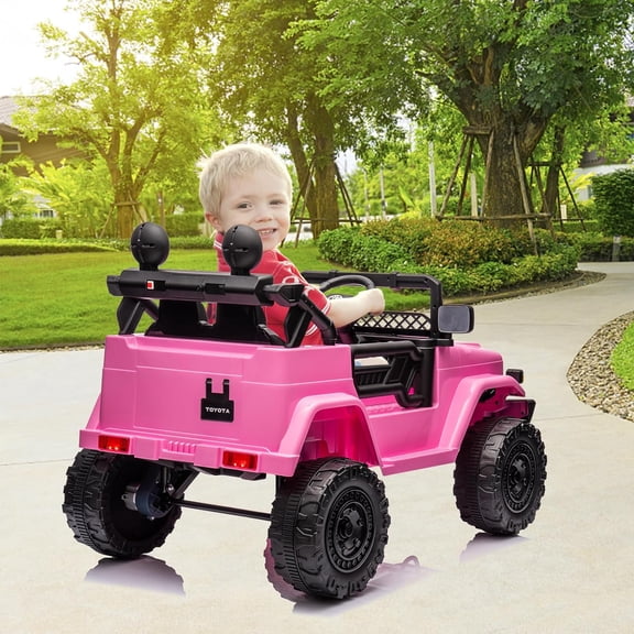 Acekid 12V Battery Powered Electric Car Ride-On Truck with Remote Control Music LED Lights Suspension System Double Doors Safety Belt Pink