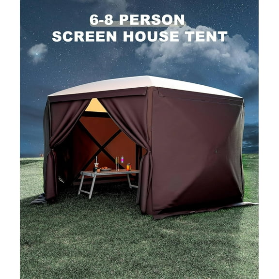 Acekid 12x12FT 6-Sided Pop Up Screen House Gazebo, Mesh Windows & Mosquito Netting, Quick Set Screened Canopy for Outdoor Camping, Gray