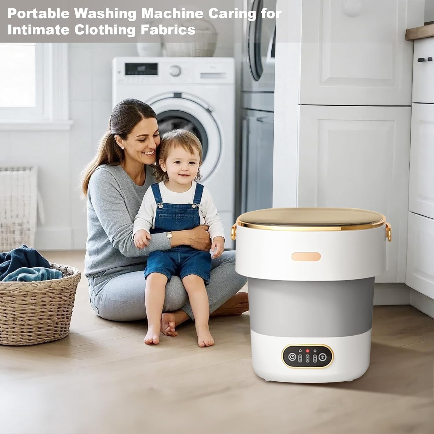 Acekid 13L Portable Washer, 3 Cleaning Modes, Mini Washing Machine for Small Clothes, Baby Clothes, Socks, Foldable for Apartment Travel, Gray White