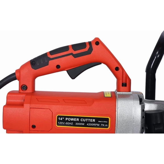 Acekid 14-Inch 3000W Wet/Dry Concrete Saw, with Guide Roller 4200RPM Speed, Water Line Attachment for Porcelain Wood Cutting, Black and Silver