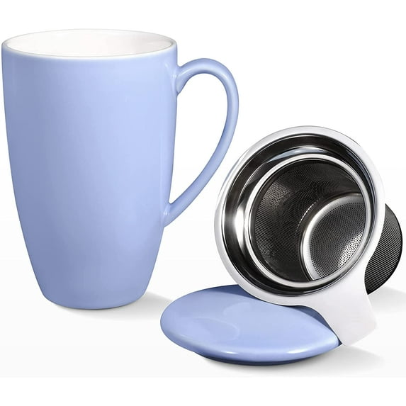 Acekid 16oz Ceramic Mug with Lid, Color Glaze Tea Mug, Dishwasher Safe, Easy Hold, Perfect for Tea, Coffee, Light Purple