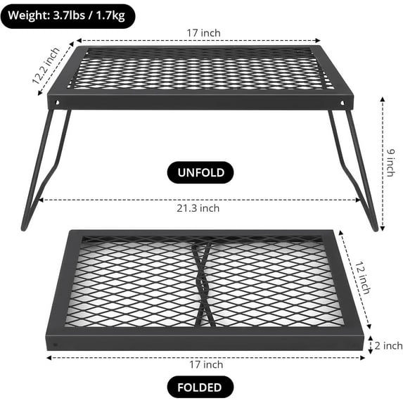 Acekid 17x12.2 Inch Campfire Grill with Foldable Legs Portable Campfire Cooking Equipment with Carrying Bag Heavy Duty Steel Fire Pit Grill Folding