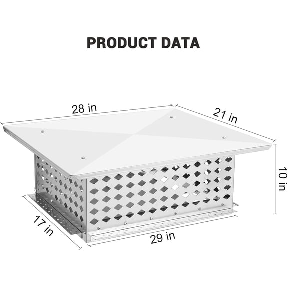 Acekid 17x29 Inch Chimney Cap - 304 Stainless Steel Flue Cover with Mesh, Adjustable, Universal Fit
