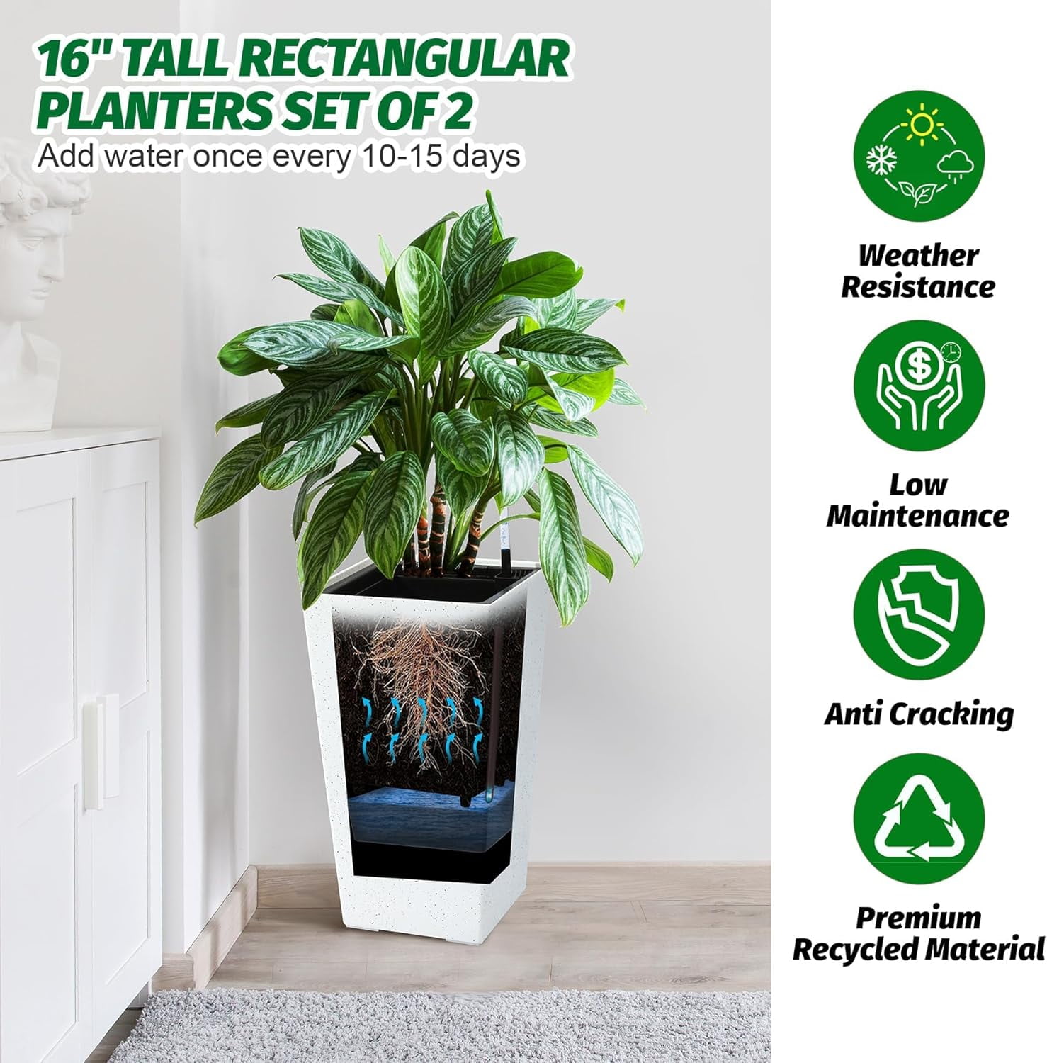 Acekid 2 PC Tall Planters - High Front Porch Planters with Drainage ...