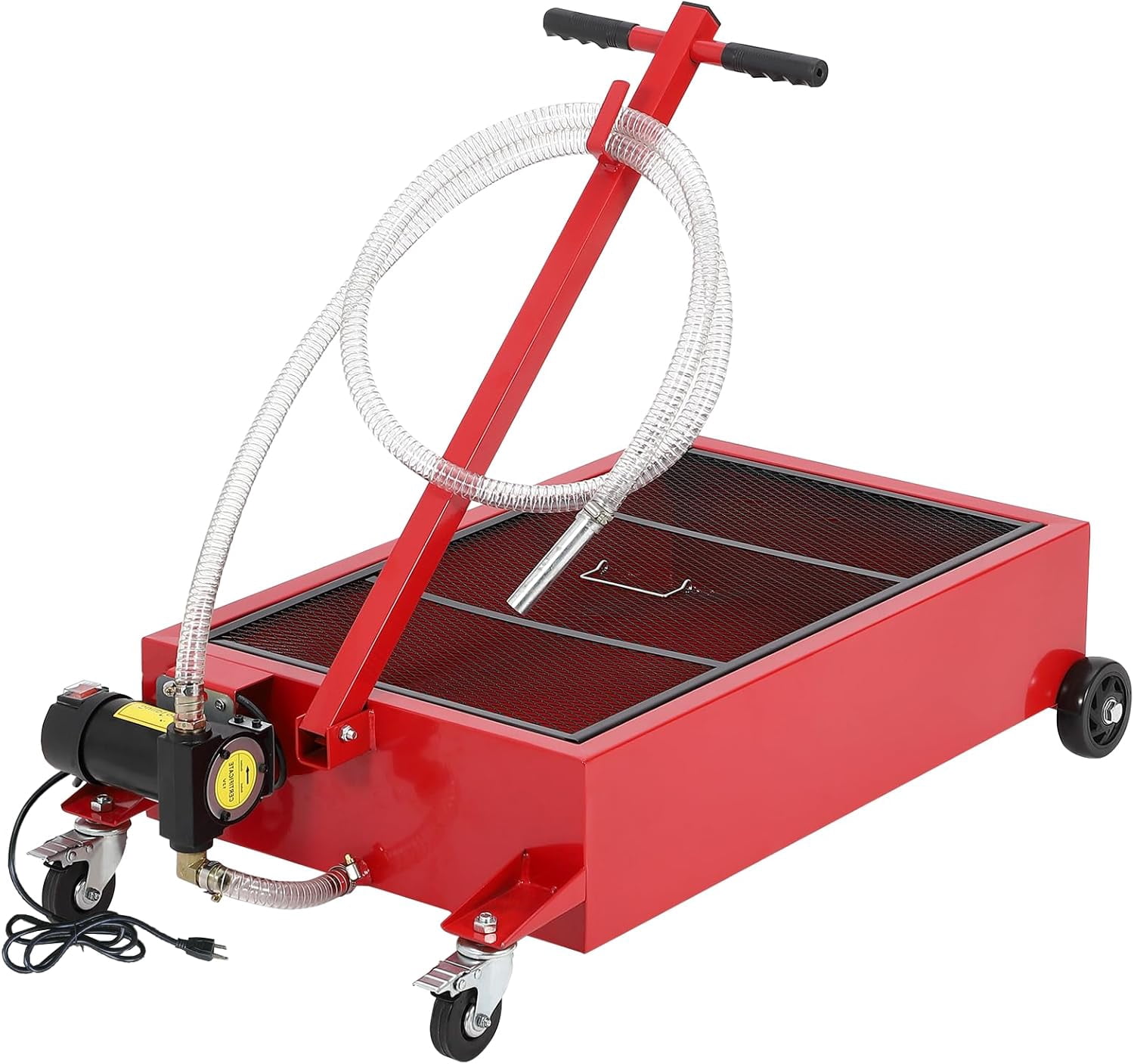 Acekid 20 Gallon 12V Oil Drain Pan with 180W Electric Pump, Metal Oil Change Pan Cart with 8FT Hose & Folding Handle for Cars, SUVs, Trucks, Red
