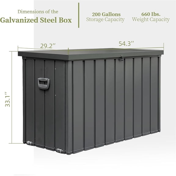 Acekid 200 Gallon Large Patio Storage Tool Container Lockable for Patio Garden Tools Pool Supplies Dark Gray