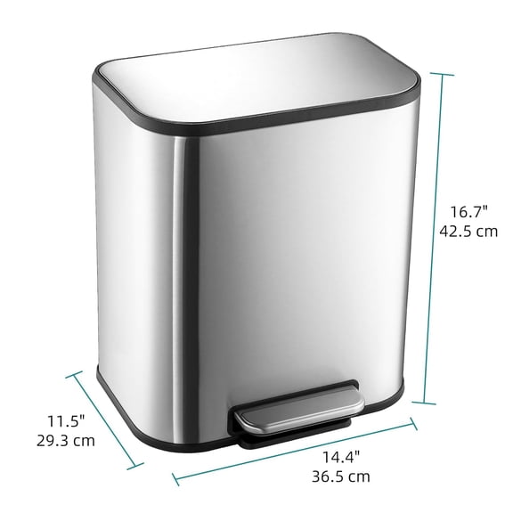 Acekid 20L Trash Can Slim Rectangular Step-On Stainless Steel Garbage Can Soft-Close Lid Anti-Fingerprint Surface