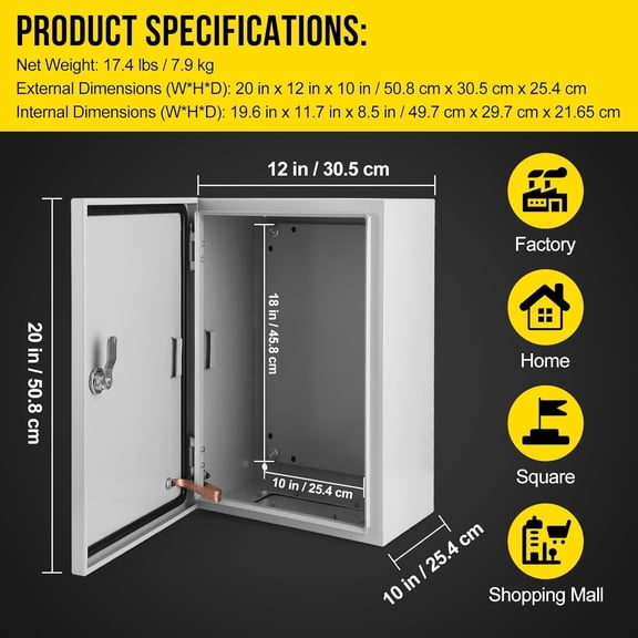 Acekid 20x12x10 Outdoor Steel Enclosure - Steel Electrical Box, IP66 Waterproof & Dustproof, Junction Box
