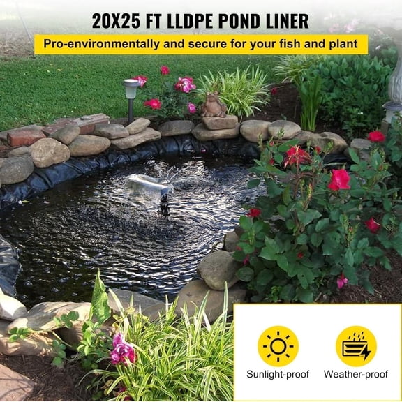 Acekid 20x25 FT Pond Liner - 20 Mil Thickness, Pliable & Durable LLDPE Material, UV Resistant, Black