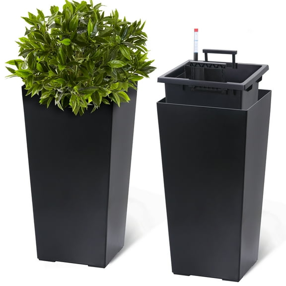 Acekid 22.5 Inch Tall Rectangular Planters, Set of 2 Large Modern Plant Pots with Drainage Holes & Water Level Monitor, Outdoor & Indoor