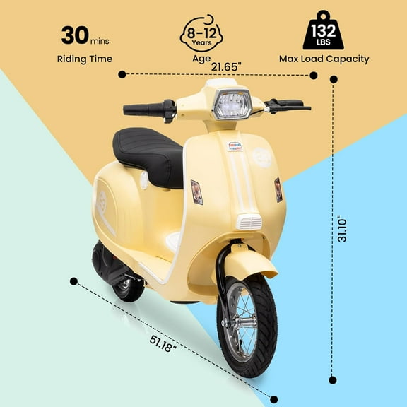 Acekid 24V 350W Motorcycle Electric Ride-On 14MPH Max Waterproof Design LED Lights Rear Brake 132 lbs Max Beige