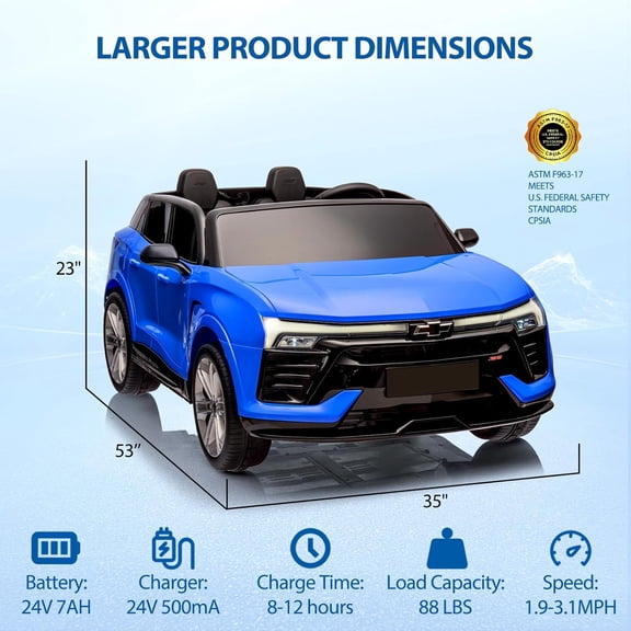 Acekid 24V Electric Car Ride on Car 2-Seater SUV Parent Remote Control Variable Speeds Spring Suspension Wireless Music Player Blue