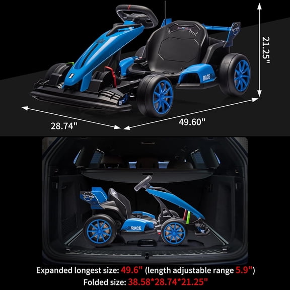 Acekid 24V Electric Drift Kart Adjustable Seat Variable Speed 8.5MPH EVA Silent Wheels Outdoor Ride-On Toy with Dual Pedals Blue