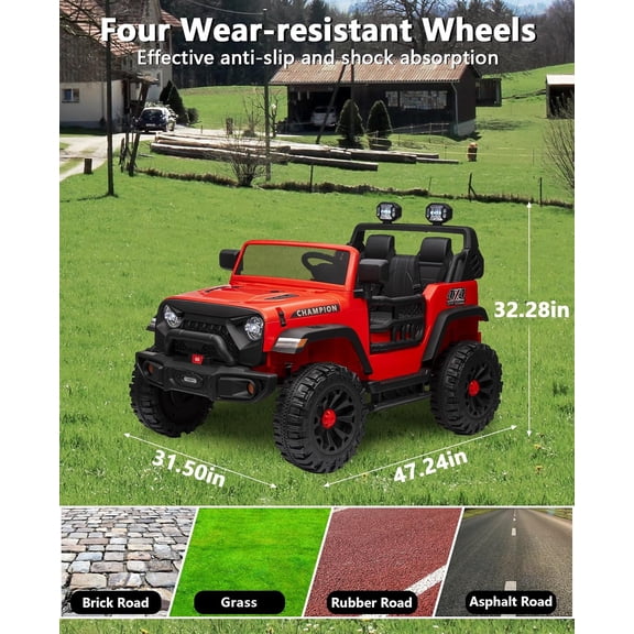 Acekid 24V Ride On Car 2 Seater Electric Vehicle with 20" Wide Seat 3 Speed 2x200W Motor Suspension Bluetooth Music Parent Control Red