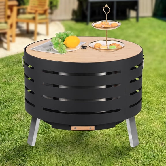 Acekid 26 Inch Smokeless Fire Pit with Removable Ash Pan - Portable Outdoor Fire Pit, Wood Burning Firepit Table with Fire Poker, with Carrying Bag, Outdoor Fire Pits