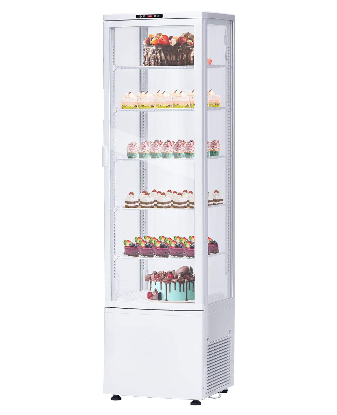 Acekid 278L Commercial Cake Display Refrigerator, Single-Door Merchandiser with Universal Wheels, LED Lighting, Countertop/Floor Refrigerator