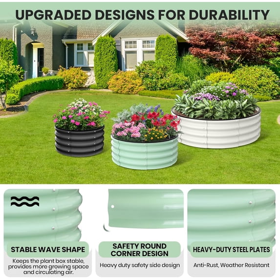 Acekid 2x2x1 FT Raised Garden Beds,2 Pack Galvanized Raised Garden Bed for Gardening, Round Metal Planter Box for Flower Plants