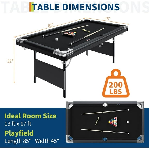 Acekid 3 in 1 Foldable Pool Table Portable Billiard Table For Adults Options Indoor Pool Arcade Game Table With Cues Balls Triangle Chalks For Family Gam Black 7 inch