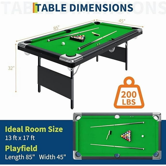 Acekid 3 in 1 Foldable Pool Table Portable Billiard Table For Adults Options Indoor Pool Arcade Game Table With Cues Balls Triangle Chalks For Family Gam Green 7FT