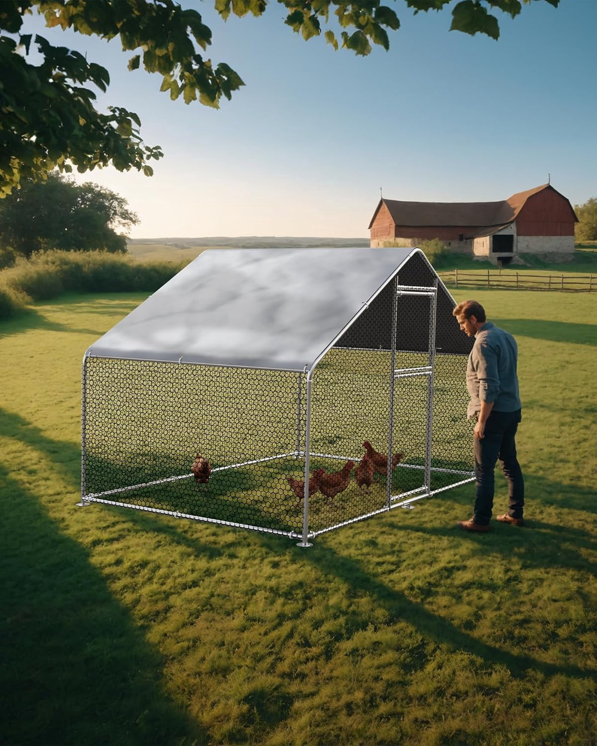 Acekid 3*2*2M Large Outdoor Dog Kennel, Big Outside Dog House, Heavy Duty Dog Run Enclosure Playpen Coop Fence with Waterproof and Anti-UV Cover Roof