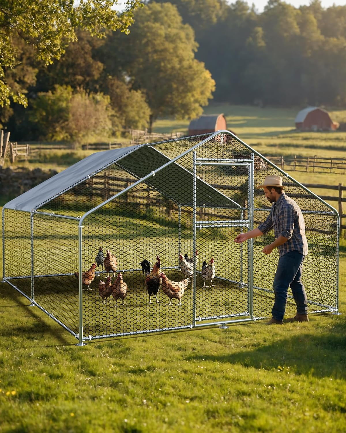 Acekid 3*4*2M Large Outdoor Dog Kennel, Big Outside Dog House, Heavy Duty Dog Run Enclosure Playpen Coop Fence with Waterproof and Anti-UV Cover Roof
