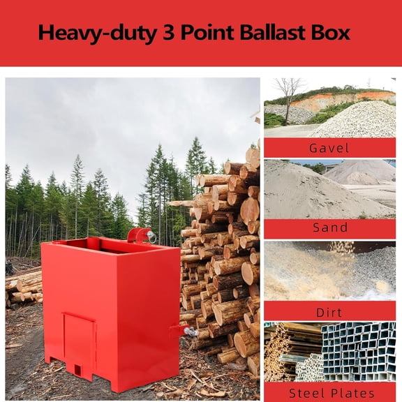 Acekid 3 Point Ballast Box 800 LBS Capacity with 2" Hitch Receiver, Quick Hitch Loader Attachment, Red