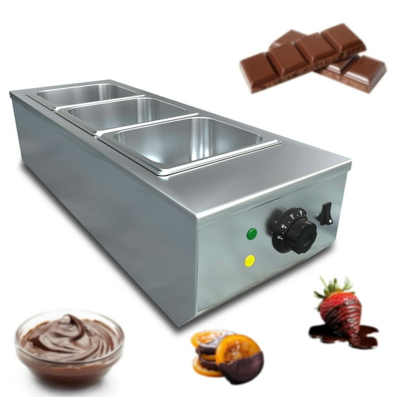 Acekid 3 Tank Chocolate Tempering Machine, Electric Melter with Lid & Temperature Limiter, 1200W Chocolate, Milk, Cheese Melting Pot
