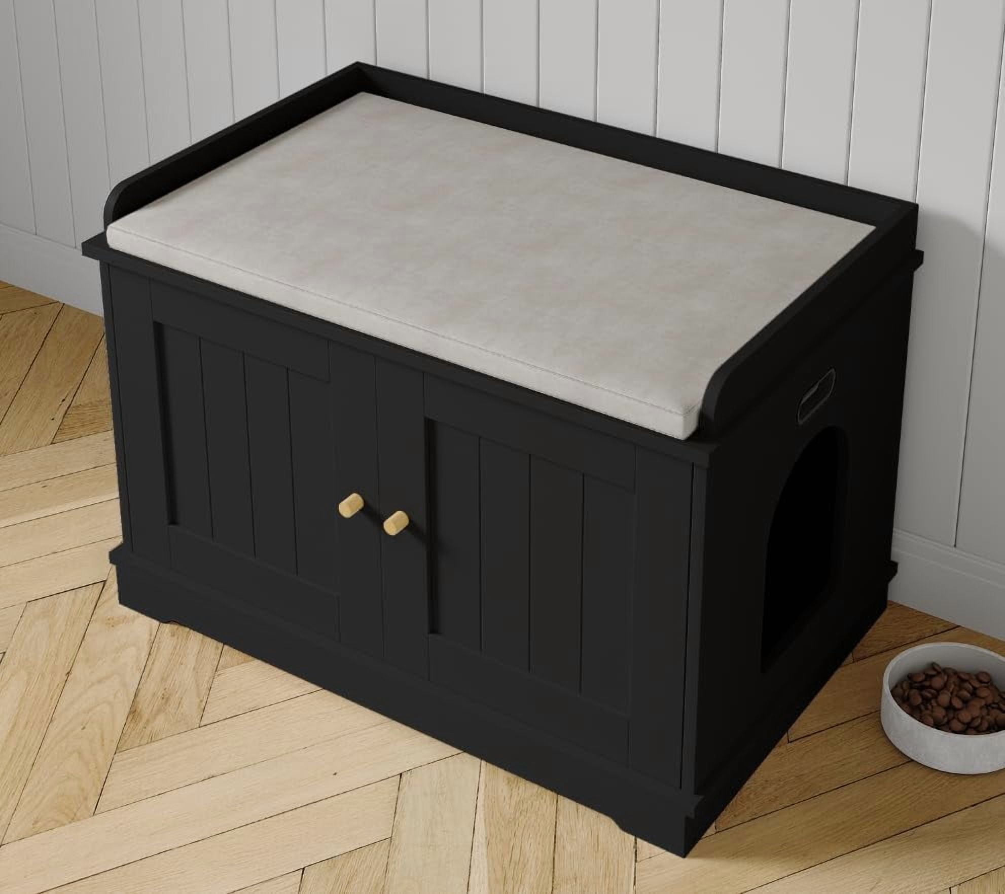 Acekid 31.5 Inch Cat Litter Box Enclosure, Wooden Hidden Litter Box Cabinet, Indoor Cat Washroom Furniture with Barn Door, Modern End Table,Black