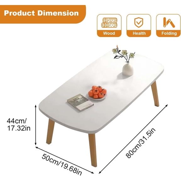 Acekid 32Inch Foldable Coffee Table Folding Floor Table Minimalist Display Wooden Floor Desk Foldable Low Table White
