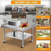 Acekid 36*28 inch Stainless Steel Equipment Grill Stand Table,for Home Commercial Restaurant Kitchen with Wheel