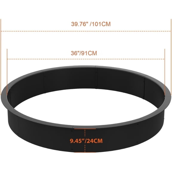 Acekid 36-Inch Smokeless Fire Pit Ring, Heavy Duty Rust-Proof Painted Steel with Ventilation Holes, for Patio Camping, Black