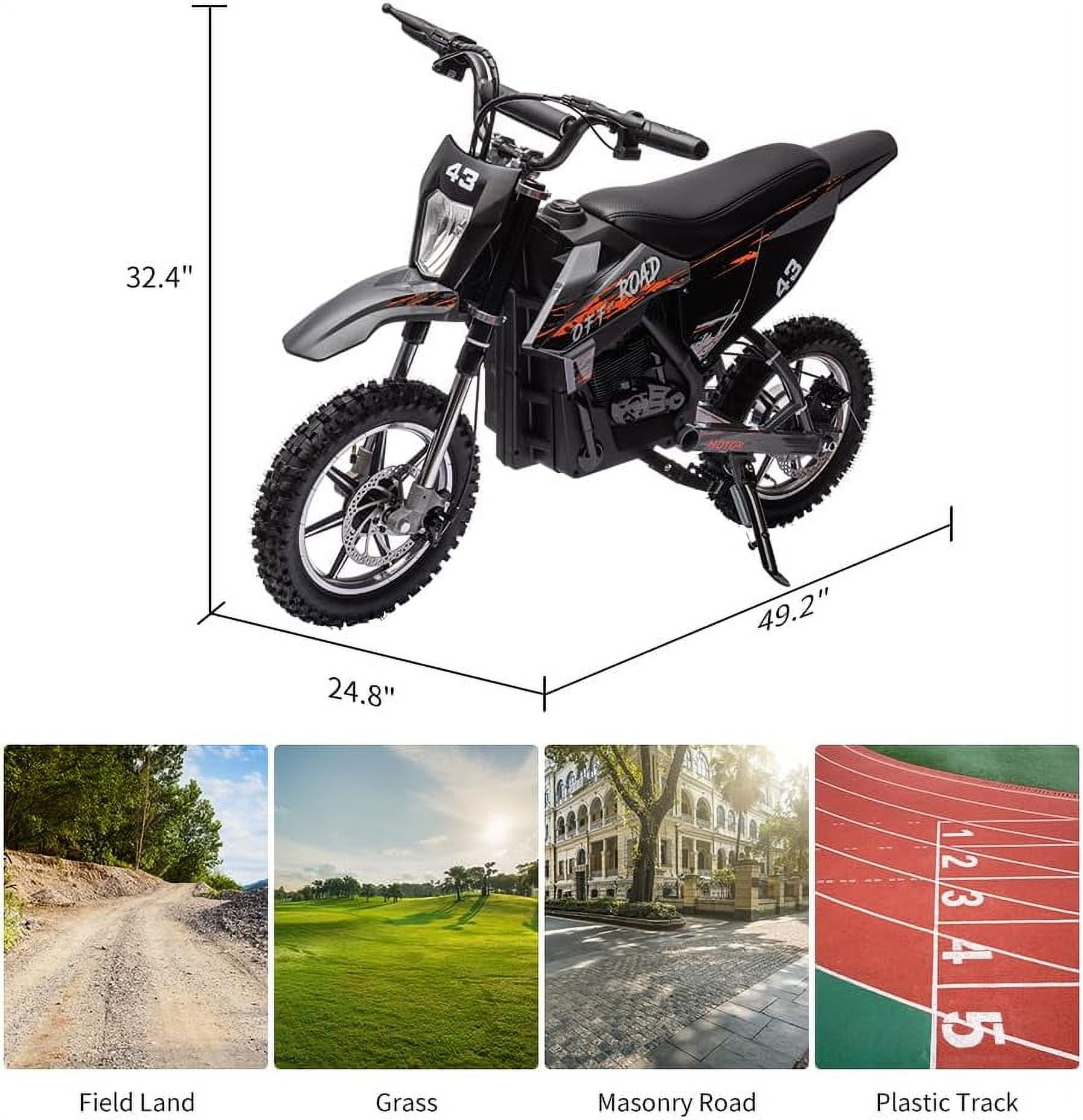 Acekid 36V Ride On Dirt Bike Electric Off Road Motorcycle with 500W Brushed Motor Fast Speed Up to 15.5 Mph Max Load 175 Lbs Black