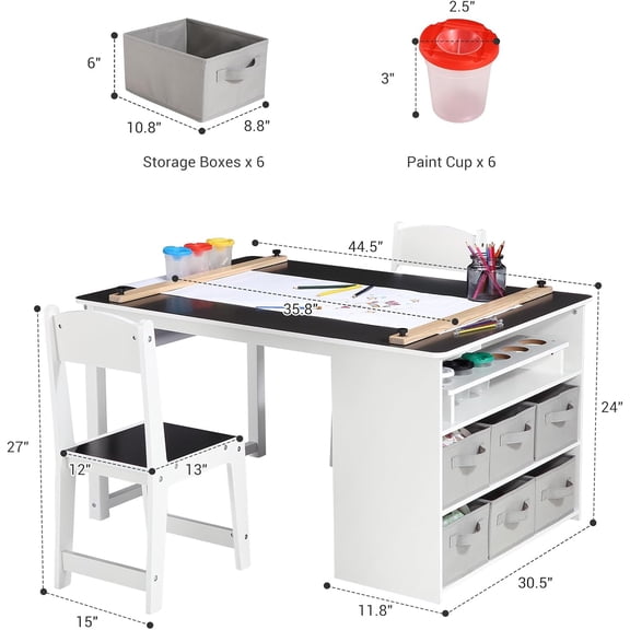 Acekid 4 In 1 Art Table And Chair Set Wooden Furniture Craft Large Storage Desk With Portable Art Supply Organizer Drawing Desk Activity And Study Table Activity Crafts Black And White