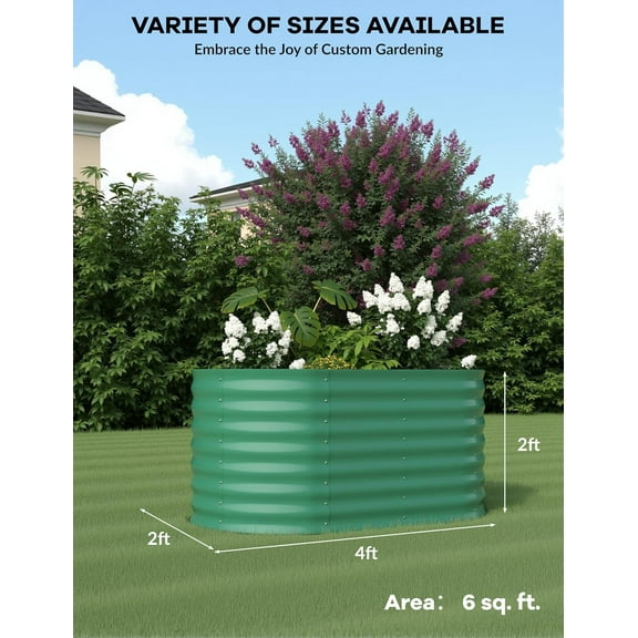 Acekid 4*2*2FT Galvanized Raised Garden Bed Kit Large Oval Metal Planter Box for Outdoor Gardening Vegetables