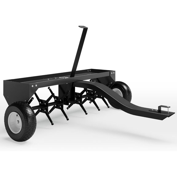 Acekid 40 Inch Tow Behind Lawn Plug Aerator with Gloves & Universal Hitch, Black