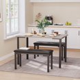 thumbnail image 1 of Acekid 43.3" Small Dining Table Set for 4-3-Piece Kitchen Table with 2 Upholstered Benches, Space-Saving Dinette Set for Apartments, Breakfast Nook, 1 of 7