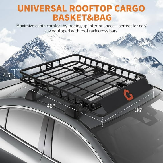 Acekid 46"x36" Roof Rack,Heavy Duty Car Rooftop Cargo Carrier Basket with Cargo Net,Luggage Holder with Extension for Universal,Pick Up Trucks,200lbs Capacity