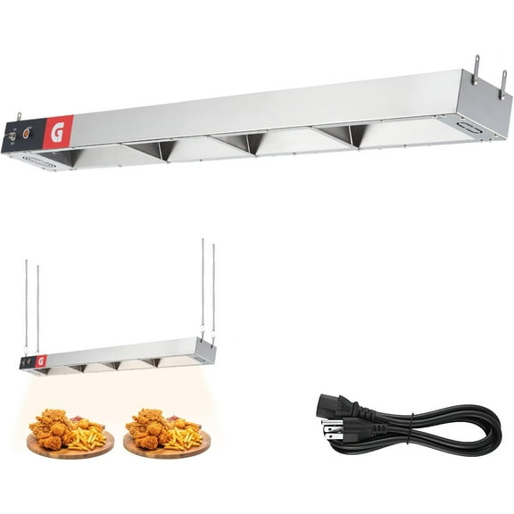 Acekid 48" Electric Strip Heater 1300W - Overhead Food Warmer, Commercial Grade Infrared Food Heat Lamp with Plug & Chains