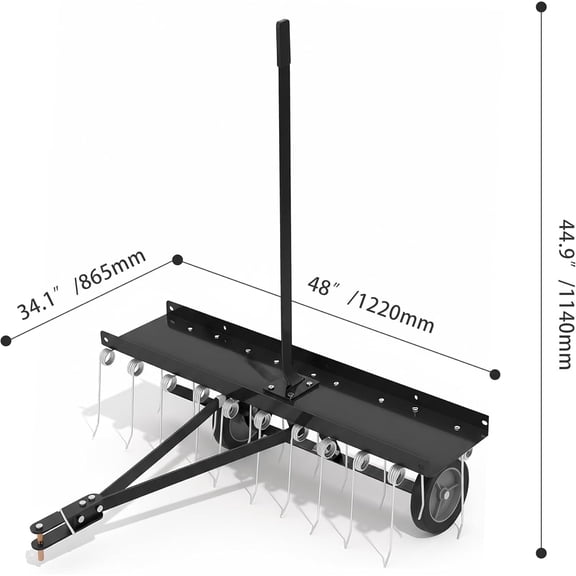 Acekid 48-Inch Tow Behind Lawn Rake, Dethatcher with 20 Spring Steel Tines, Lawn Sweeper with Lift Handle, Black