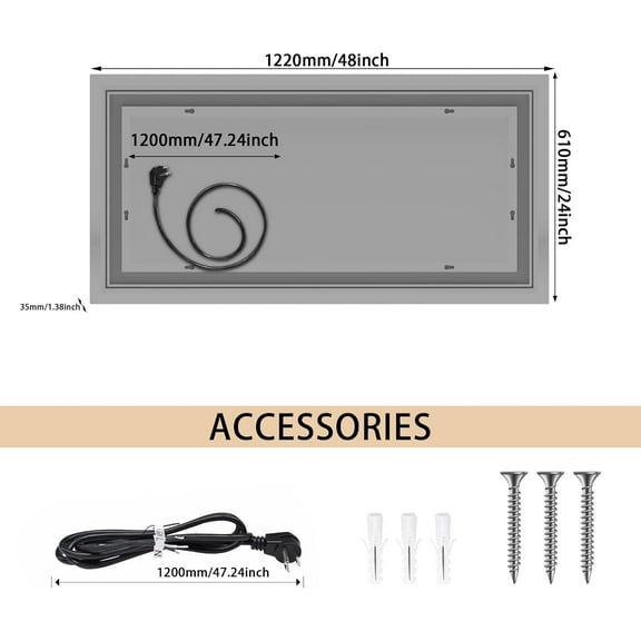 Acekid 48 x 24 in LED Bathroom Mirror with Lights Backlit Color Changing Lighted Mirror Dimmable Anti-Fog Memory Function Rectangular
