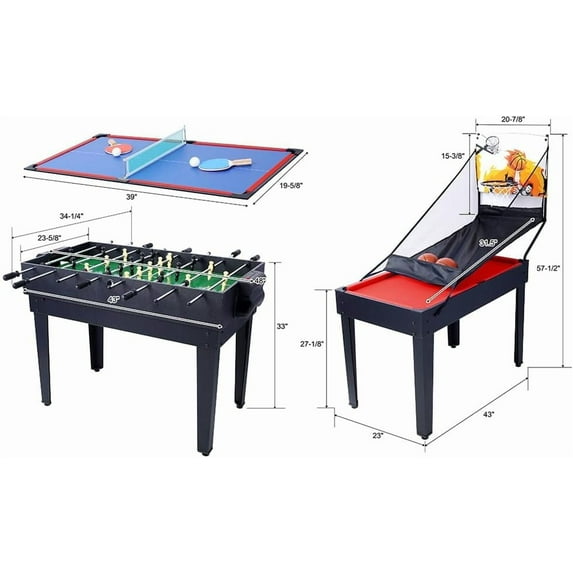 Acekid 5 in 1 Multi Game Table Combination Game Table Set with Foosball Table Pool Billiards Basketball Air Hockey Table Tennis Black Red