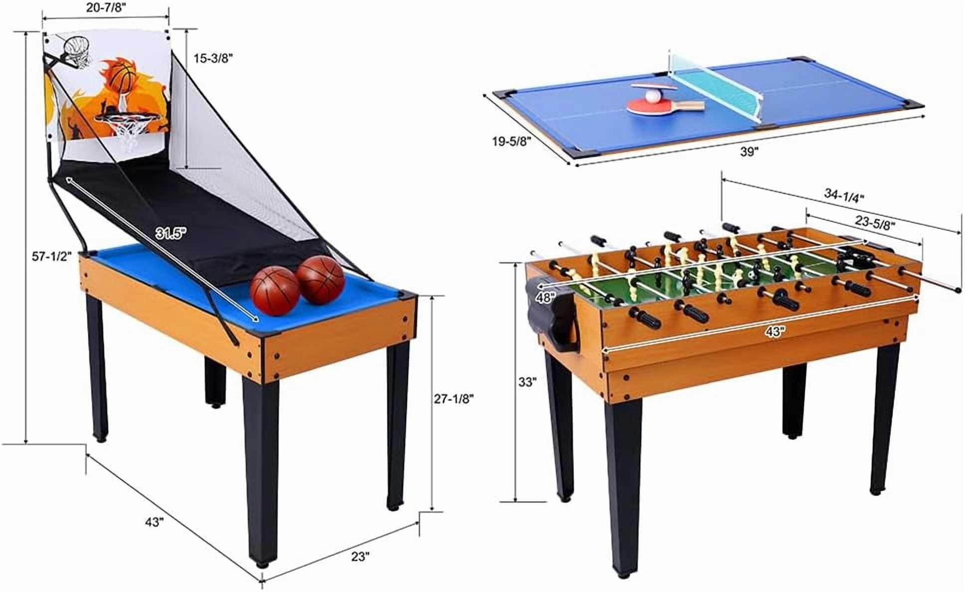 Acekid 5 in 1 Multi Game Table Combination Game Table Set with Foosball Table Pool Billiards Basketball Air Hockey Table Tennis Brown Blue