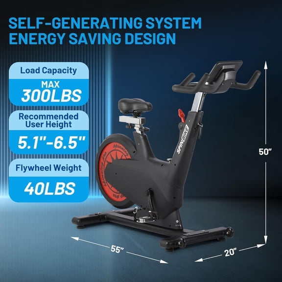 Acekid 5 in 1 Self-Powered Bike - Magnetic Stationary Bike with Emergency Brake, Adjustable Handlebar & Seat, Black+Red
