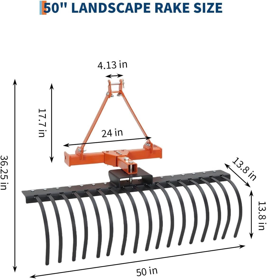 Acekid 50 Inch 3 Point Hitch Tractor Rake - Landscape Rake with 360 ...
