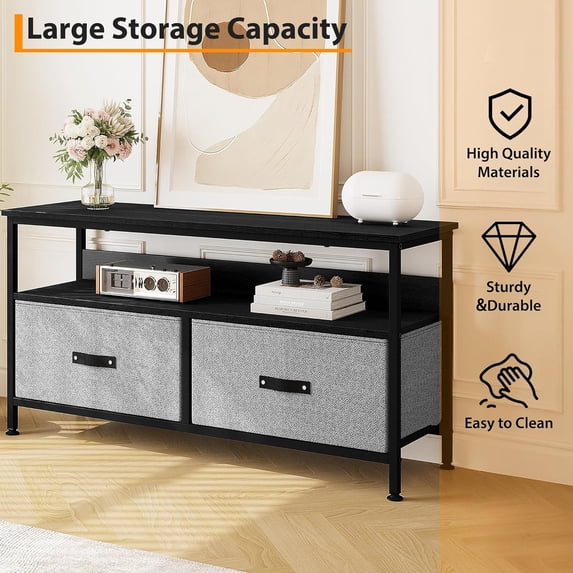 Acekid 50 Inch TV Stand - Dresser Entertainment Center with 2 Drawers & Storage, Modern Media Console Table for Living Room/Bedroom, Black Tabletop + Grey Drawers