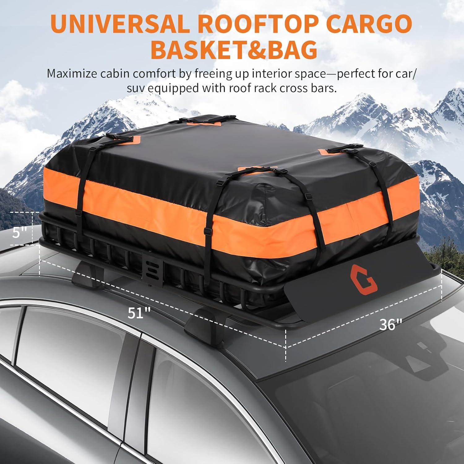Acekid 51"x36" Roof Rack,Heavy Duty Car Rooftop Cargo Carrier Basket with Cargo Net and Bag,Luggage Holder with Extension for Universal,Pick Up Trucks,200lbs Capacity