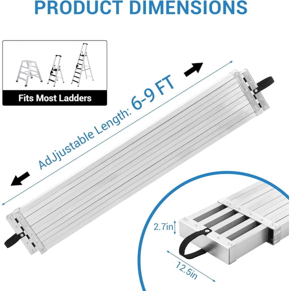Acekid 6-9 FT Telescoping Aluminum Work Plank - Scaffold Platform with Wide Non-Slip Surface, Portable