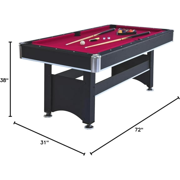 Acekid 6-Foot Outdoor Pool Table with Felt Felt Pool Table Multi Game for Family Gatherings and Parties Black Red