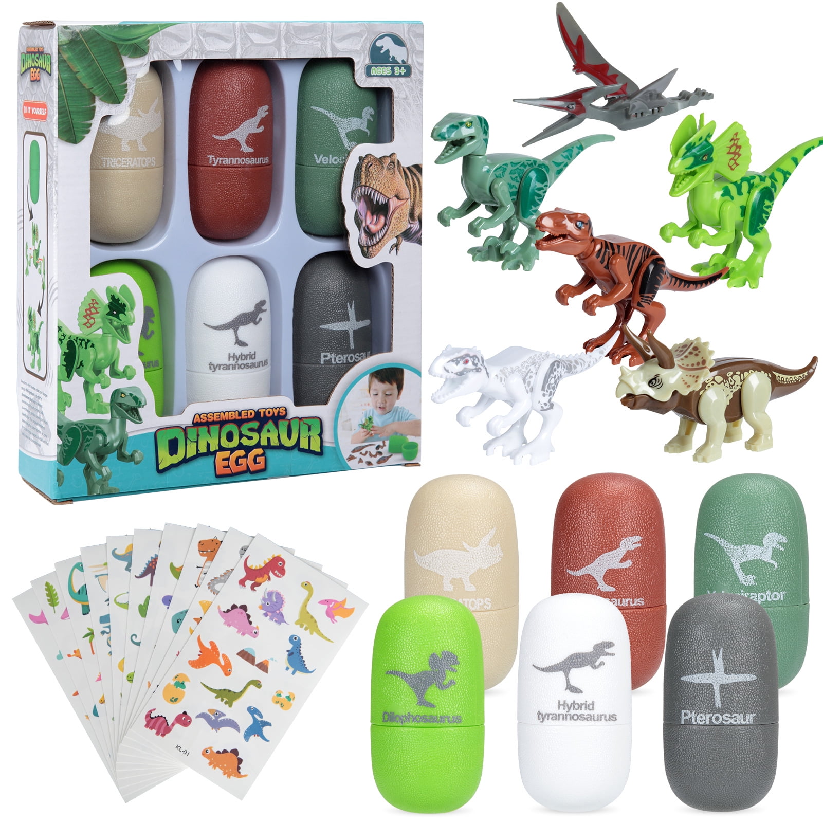 Acekid 6 Pack Dinosaur Easter Eggs, Prefilled Dinosaur Toys Building Blocks, Party Favor Easter Egg Gifts for Kids