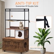 Acekid 60 Inch 2-in-1 Cat Tower Cabinet&nbsp;- Hidden Litter Box Enclosure with Metal Frame & Wood Condo, Includes Hammock & Scratching Mat, Dog-Proof Design Retro